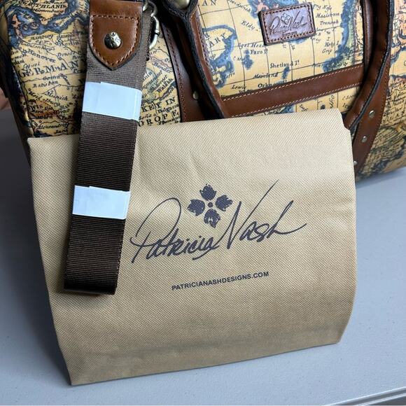 Patricia Nash Milano Weekender Duffel Bag European Map Patina Coated Linen NWT - Picture 7 of 12